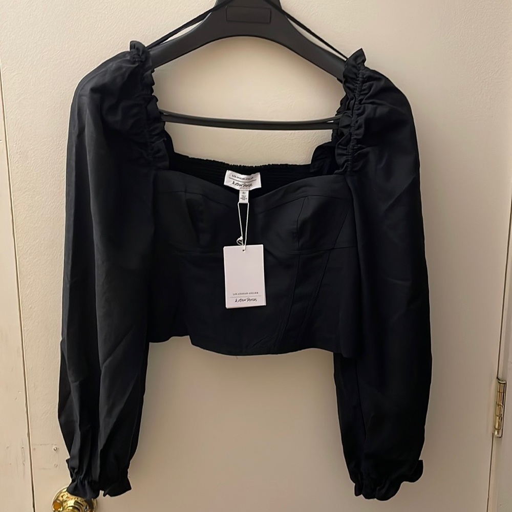 & Other Stories Black Ruched Long Sleeve Top